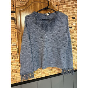 Vintage Y2K Fashion Bug Blue Acrylic V Neck Sweater With Fringe Sleeves Sz M USA